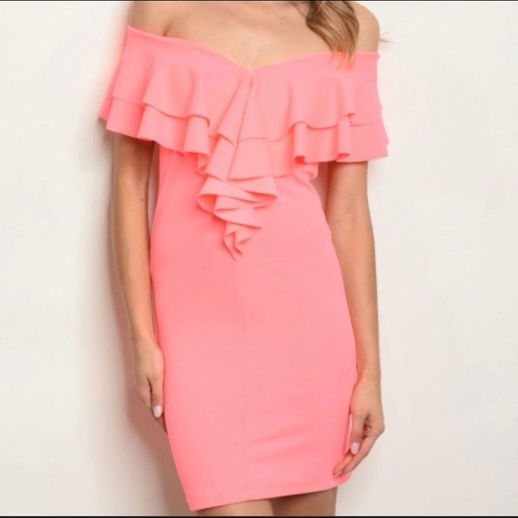 MUST GO! Brand new Neon Pink off shoulder Dress Small and Large left - Picture 1 of 7